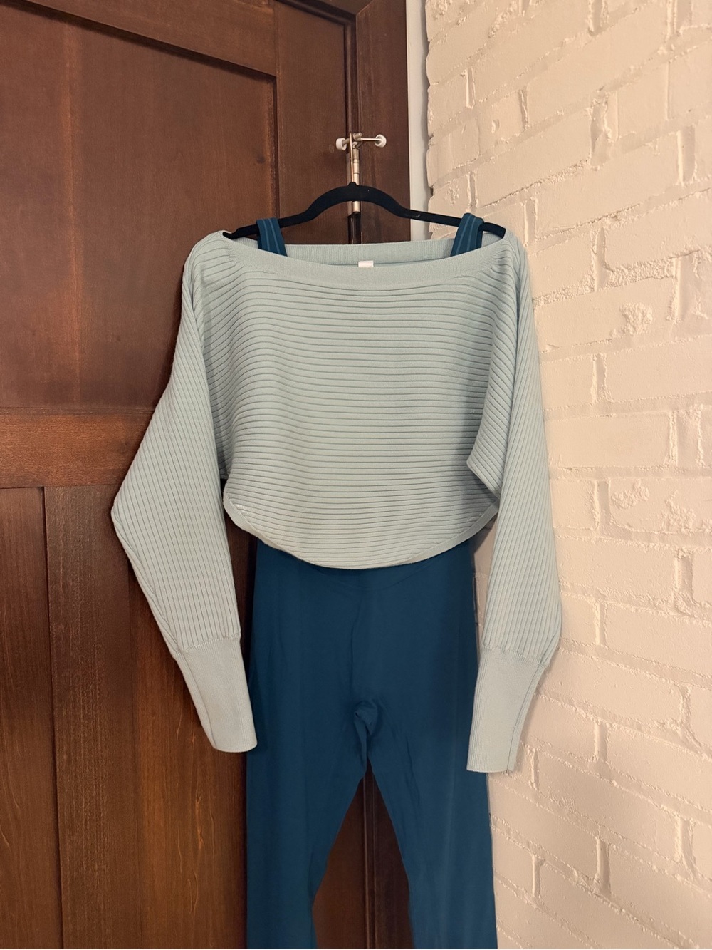 Vitality Soft Blue/Mint Ribbed Cropped Shrug Sweater Size L